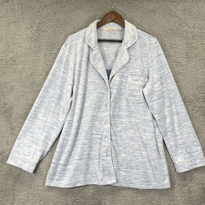 Soft Surroundings Button Front Pajama Top Women XL Blue Long Sleeve Pocket‎ W40